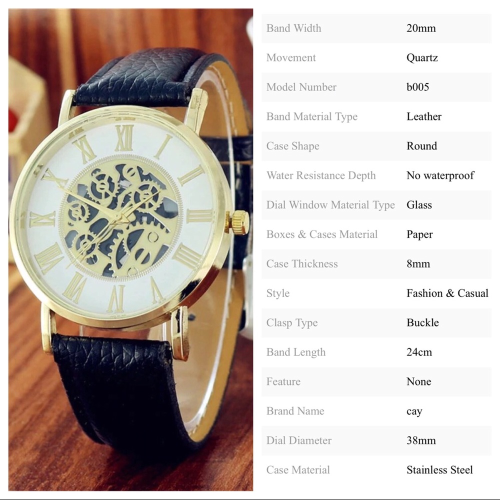 Black & Gold Roman Exposed Front Womens Watch - Picture 6 of 8